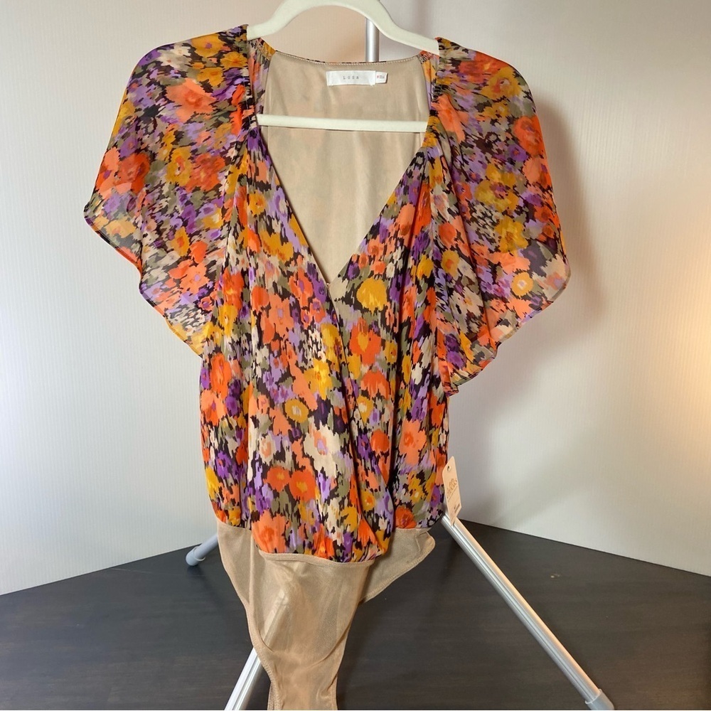NWT Lush Floral Bodysuit in Orange, Purple, and Cream